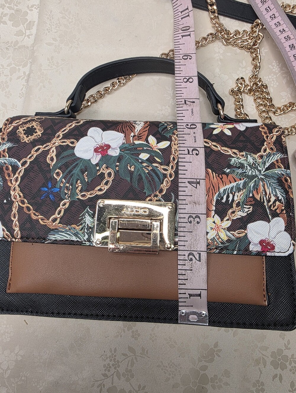 ALDO Tropical Tiger Floral Chain Print Top Handle Crossbody Satchel Bag - Picture 12 of 12